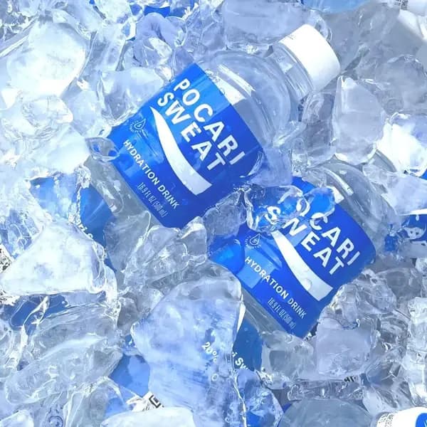 Bottles of Pocari Sweat chilling on ice